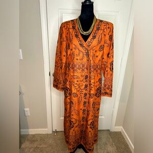 JSong Collection Vintage Linen Duster festive boho embroidery jacket coat dress